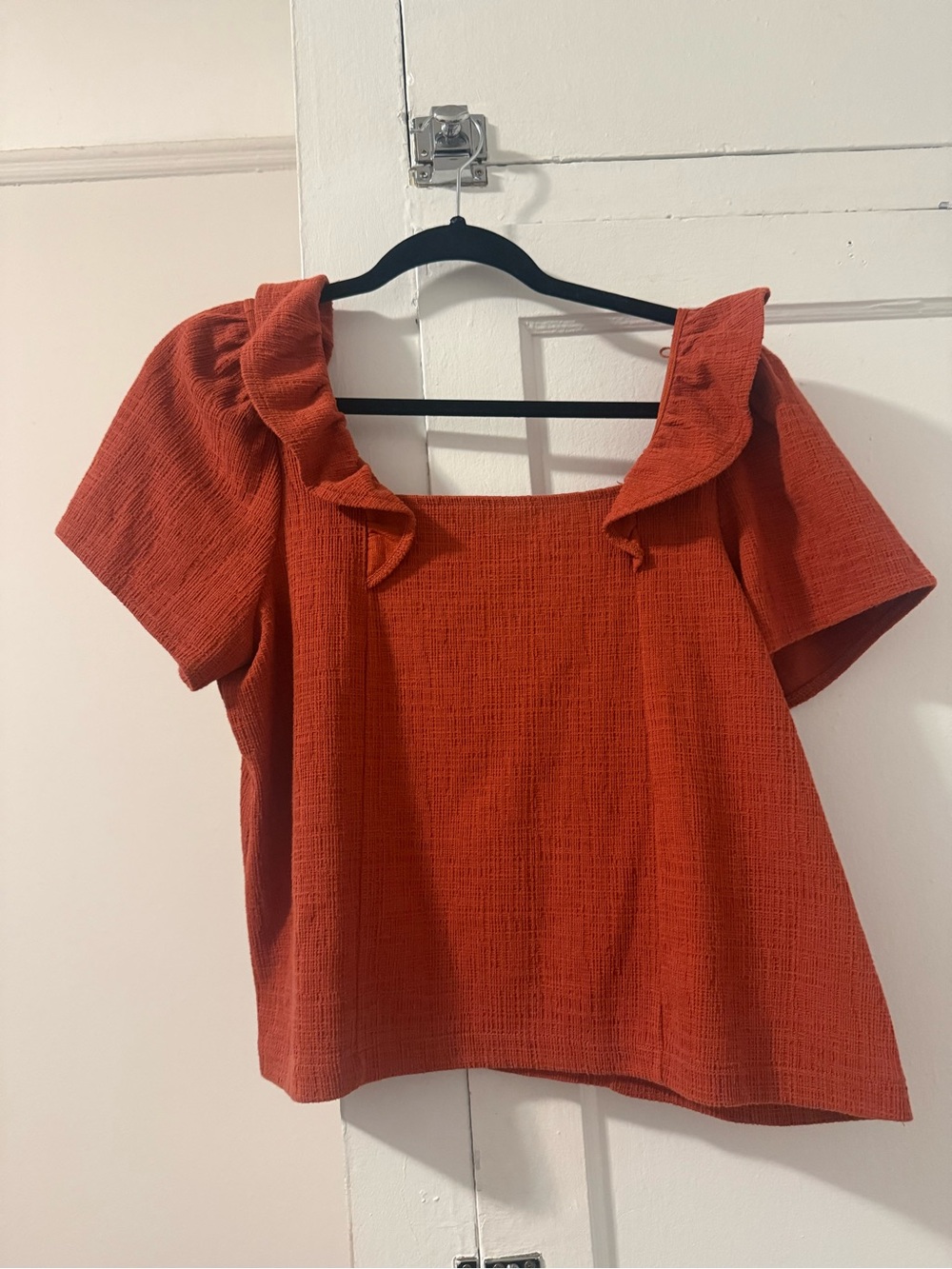 Madewell Rust Textured Ruffle Square-Neck Top